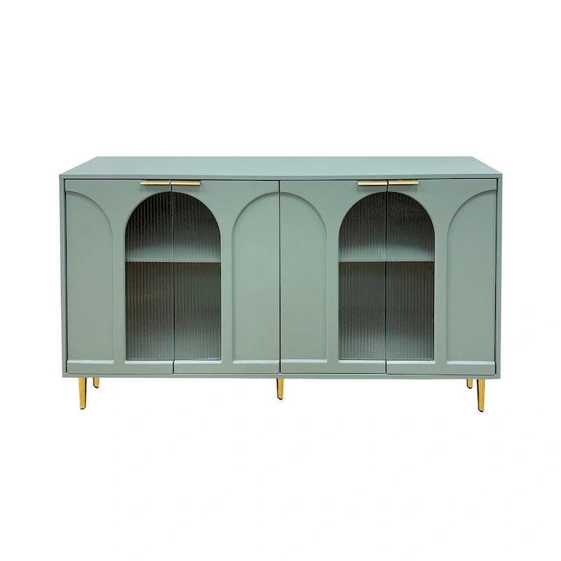 Cabinet Lacquered Cabinet with 4 Glass Doors Sideboard Buffet Server Cabinet Storage Cabinet, for Living Room, Mint Green