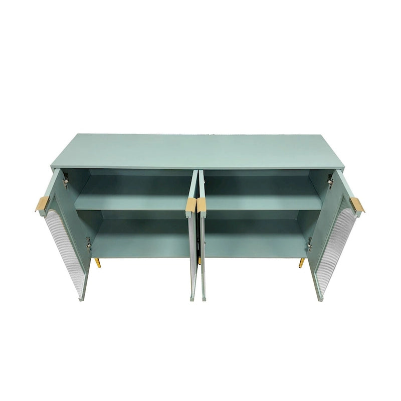 Cabinet Lacquered Cabinet with 4 Glass Doors Sideboard Buffet Server Cabinet Storage Cabinet, for Living Room, Mint Green
