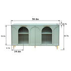 Cabinet Lacquered Cabinet with 4 Glass Doors Sideboard Buffet Server Cabinet Storage Cabinet, for Living Room, Mint Green