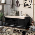 Storage Bench with 2 Drawers and 2 Cabinets, Shoe Bench with Removable Cushion for Living Room, Entryway (Black)
