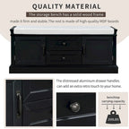 Storage Bench with 2 Drawers and 2 Cabinets, Shoe Bench with Removable Cushion for Living Room, Entryway (Black)