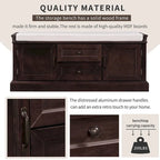 Storage Bench with 2 Drawers and 2 Cabinets, Shoe Bench with Removable Cushion for Living Room, Entryway (Black)