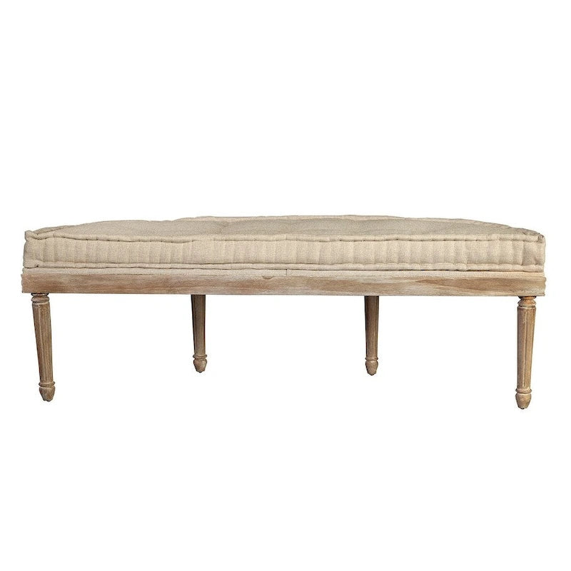 59" Upholstered Bench - Sustainable Mahogany Wood - High Performance Linen Fabric - 300lbs Capacity - Handcrafted Living Room Seating