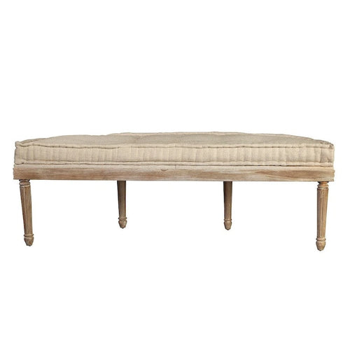 59" Upholstered Bench - Sustainable Mahogany Wood - High Performance Linen Fabric - 300lbs Capacity - Handcrafted Living Room Seating