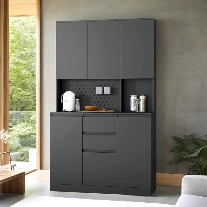 74  Freestanding Kitchen Pantry Cabinet Cupboard with 6 Doors,3 Shelves and 2 Drawer,Versatile Wardrobe & Kitchen Cabinet