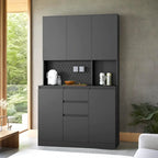 74  Freestanding Kitchen Pantry Cabinet Cupboard with 6 Doors,3 Shelves and 2 Drawer,Versatile Wardrobe & Kitchen Cabinet