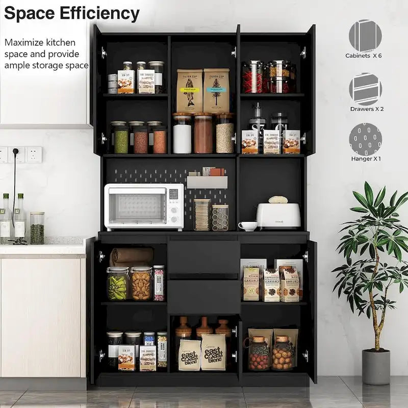 74  Freestanding Kitchen Pantry Cabinet Cupboard with 6 Doors,3 Shelves and 2 Drawer,Versatile Wardrobe & Kitchen Cabinet