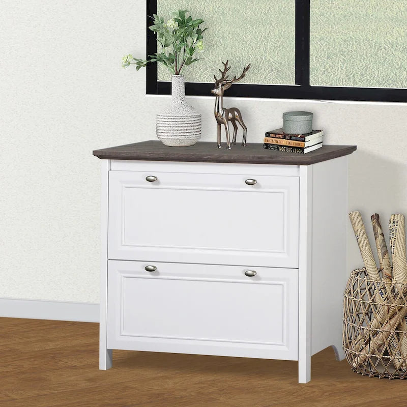 Saint Birch Olivia Grey Oak and White Finish 2 Drawer Lateral Filing Cabinets
