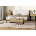 Rattan Entryway Storage Bench with 2 Drawers - 39.3" Wide Shoe Organizer with Cushioned Seat, Wood Grain Finish, 330 lbs Capacity