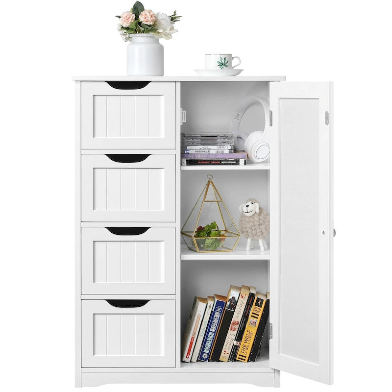 Yaheetech Floor Bathroom Cabinet Unit with 4 Drawers, Cupboard Storage