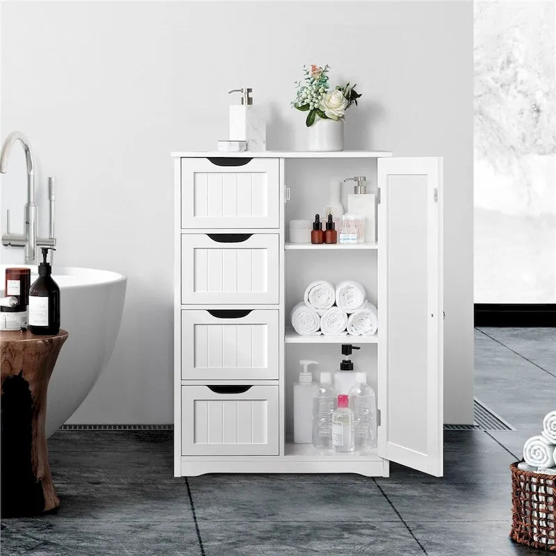 Yaheetech Floor Bathroom Cabinet Unit with 4 Drawers, Cupboard Storage