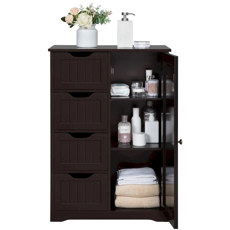 Yaheetech Floor Bathroom Cabinet Unit with 4 Drawers, Cupboard Storage