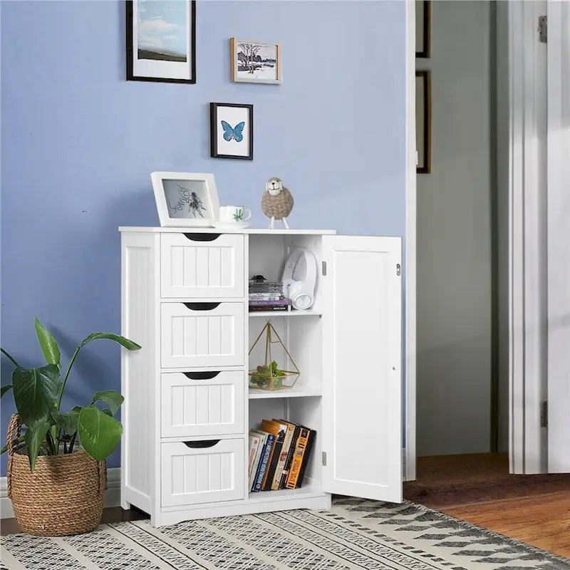 Yaheetech Floor Bathroom Cabinet Unit with 4 Drawers, Cupboard Storage
