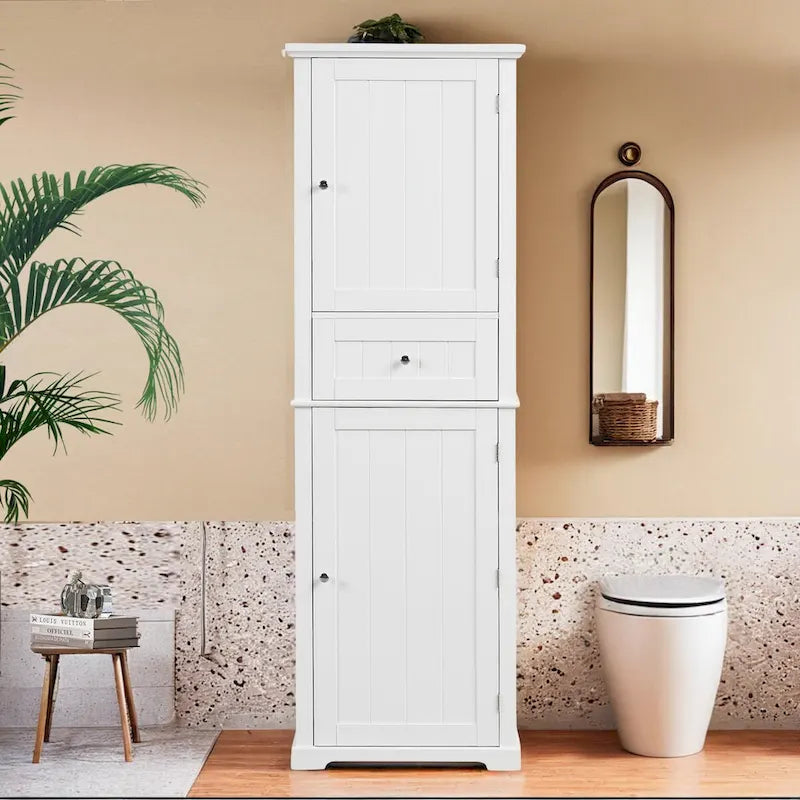 Tall Bathroom Storage Cabinet with Drawer and Adjustable Shelf