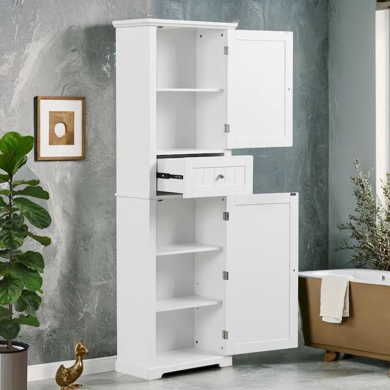 Tall Bathroom Storage Cabinet with Drawer and Adjustable Shelf