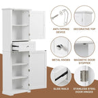Tall Bathroom Storage Cabinet with Drawer and Adjustable Shelf