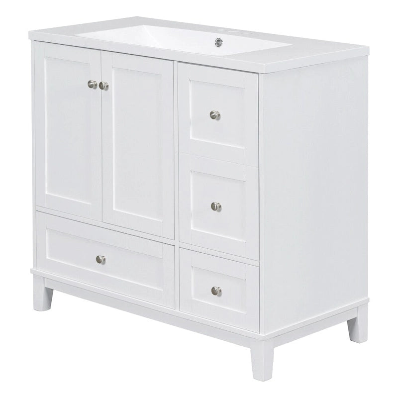 36 Inch Bathroom Vanity with USB Charging, Resin Sink, Solid Wood Frame, 3 Drawers Storage