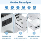 36 Inch Bathroom Vanity with USB Charging, Resin Sink, Solid Wood Frame, 3 Drawers Storage