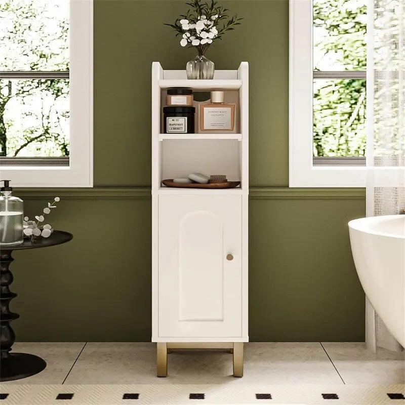 Bathroom Storage Cabinet Small Corner Floor Cabinet with Door and Shelves - 7.87 D x 7.87 W x 32.65 H