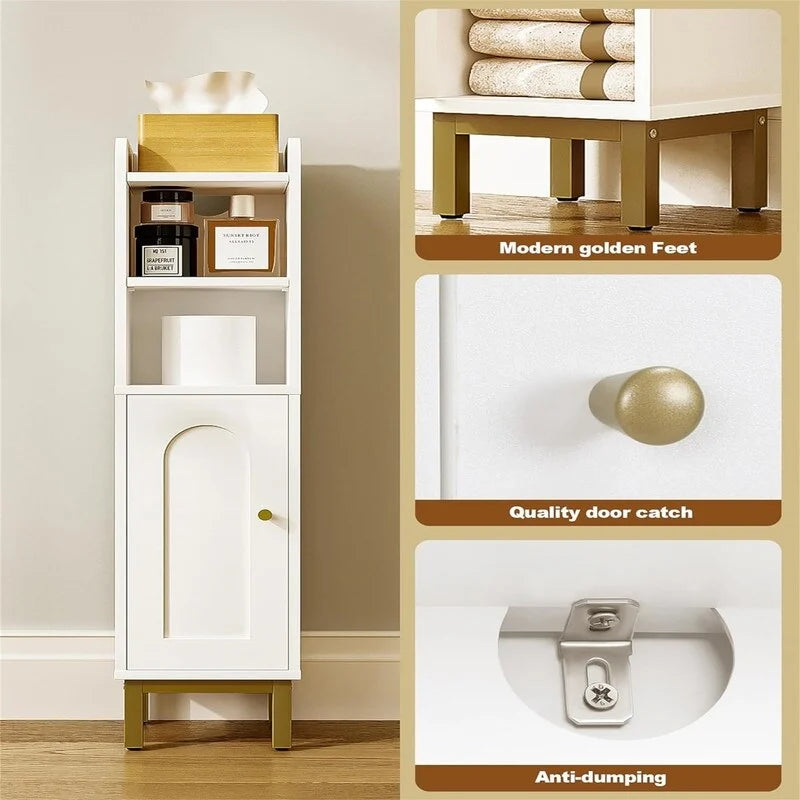 Bathroom Storage Cabinet Small Corner Floor Cabinet with Door and Shelves - 7.87 D x 7.87 W x 32.65 H