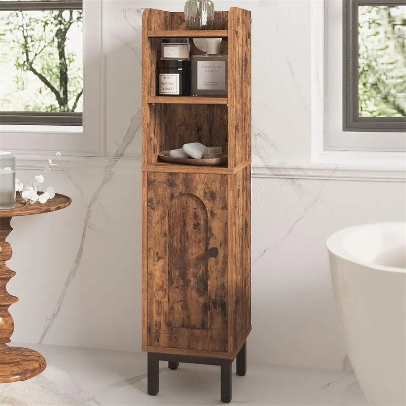 Bathroom Storage Cabinet Small Corner Floor Cabinet with Door and Shelves - 7.87 D x 7.87 W x 32.65 H