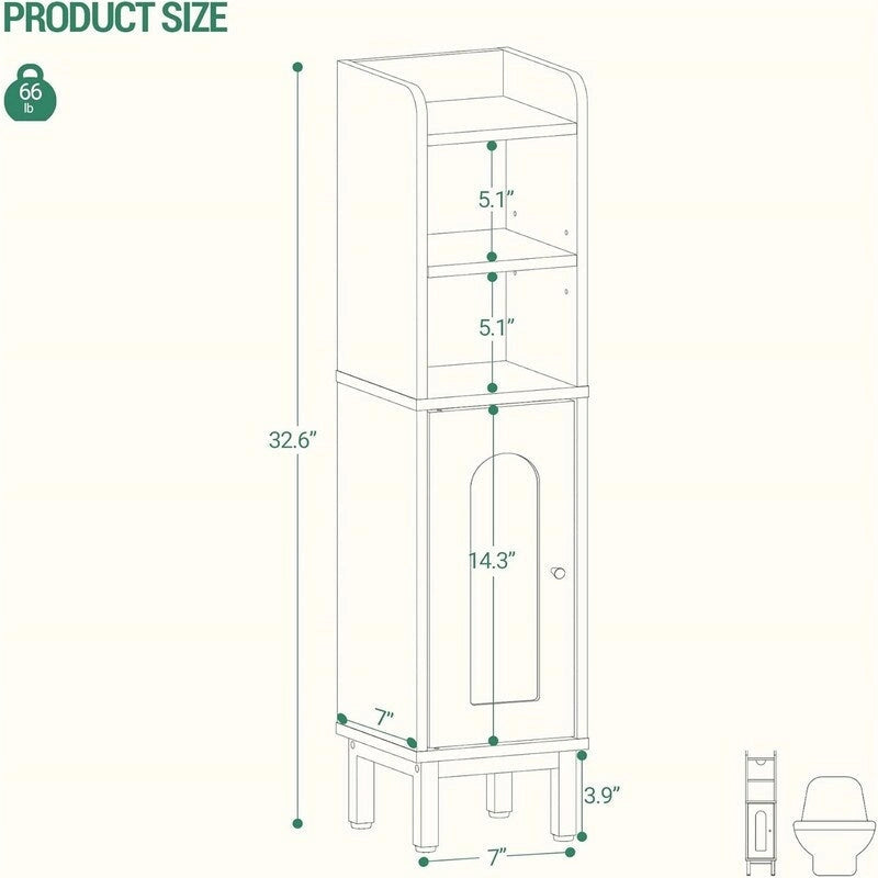 Bathroom Storage Cabinet Small Corner Floor Cabinet with Door and Shelves - 7.87 D x 7.87 W x 32.65 H