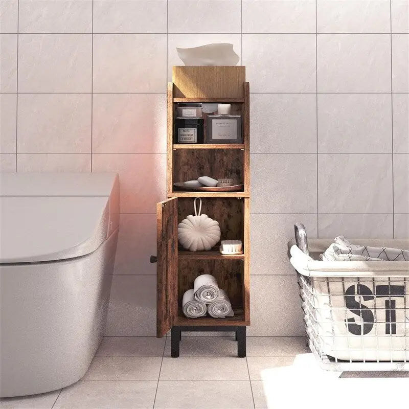 Bathroom Storage Cabinet Small Corner Floor Cabinet with Door and Shelves - 7.87 D x 7.87 W x 32.65 H