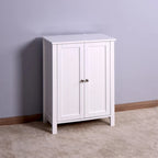 Bathroom Floor Storage Cabinet with Double Door Adjustable Shelf, White