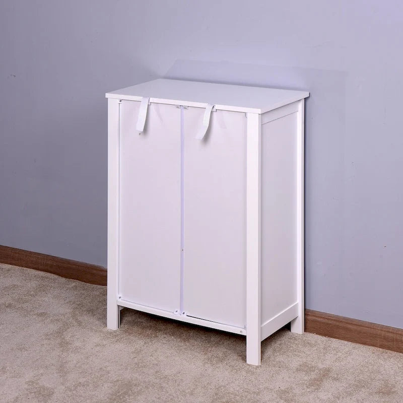Bathroom Floor Storage Cabinet with Double Door Adjustable Shelf, White