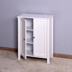 Bathroom Floor Storage Cabinet with Double Door Adjustable Shelf, White