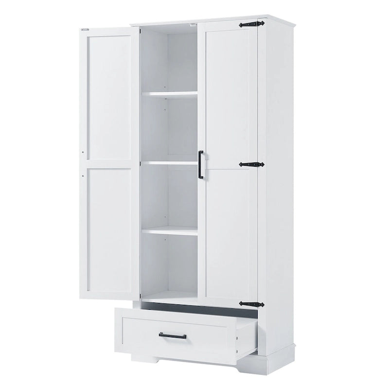 White Bathroom Storage Cabinet with 2 Doors 1 Drawer - Tall MDF Adjustable Shelf Organizer