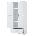 White Bathroom Storage Cabinet with 2 Doors 1 Drawer - Tall MDF Adjustable Shelf Organizer