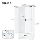 White Bathroom Storage Cabinet with 2 Doors 1 Drawer - Tall MDF Adjustable Shelf Organizer