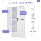 White Bathroom Storage Cabinet with 2 Doors 1 Drawer - Tall MDF Adjustable Shelf Organizer