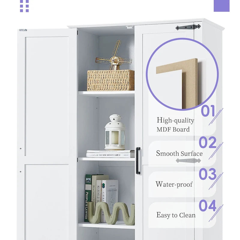 White Bathroom Storage Cabinet with 2 Doors 1 Drawer - Tall MDF Adjustable Shelf Organizer