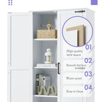 White Bathroom Storage Cabinet with 2 Doors 1 Drawer - Tall MDF Adjustable Shelf Organizer