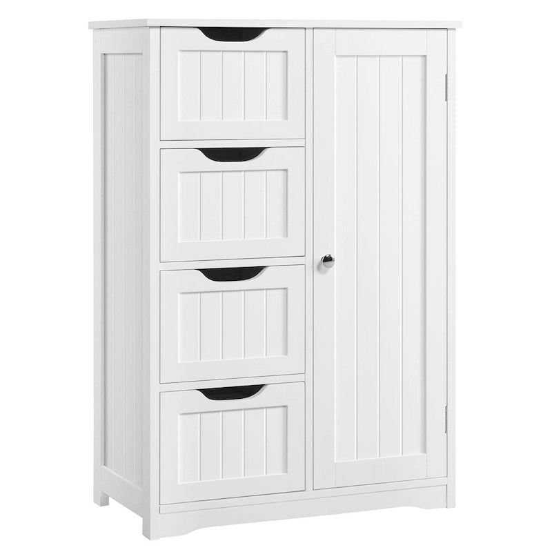 4-Tier Wooden Storage Cabinet 22"x12"x32.5" with Sliding Drawers & Adjustable Shelf - White Bathroom Floor Organizer