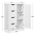 4-Tier Wooden Storage Cabinet 22"x12"x32.5" with Sliding Drawers & Adjustable Shelf - White Bathroom Floor Organizer