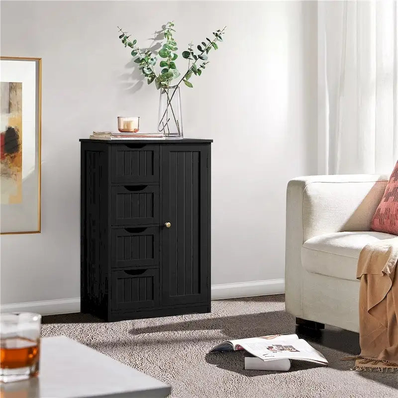 4-Tier Wooden Storage Cabinet 22"x12"x32.5" with Sliding Drawers & Adjustable Shelf - White Bathroom Floor Organizer