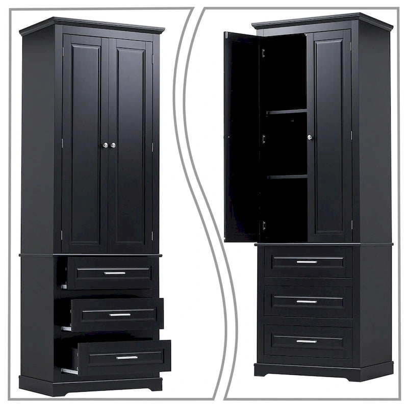 Minimalist Standard Freestanding Bathroom Tall Storage Cabinet with a Cabinet and 3 Drawers