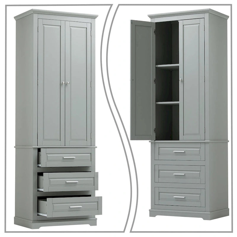 Minimalist Standard Freestanding Bathroom Tall Storage Cabinet with a Cabinet and 3 Drawers