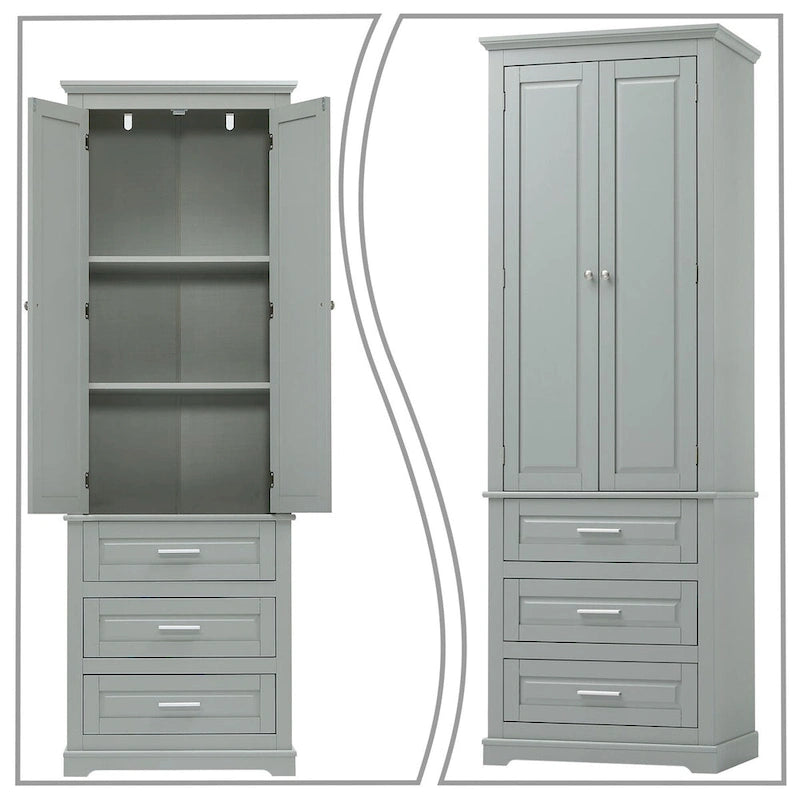 Minimalist Standard Freestanding Bathroom Tall Storage Cabinet with a Cabinet and 3 Drawers