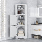 Freestanding Tall Bathroom Corner Cabinet 61" H x 14.96" W Triangle Storage Tower with Adjustable Shelves White