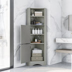 Freestanding Tall Bathroom Corner Cabinet 61" H x 14.96" W Triangle Storage Tower with Adjustable Shelves White