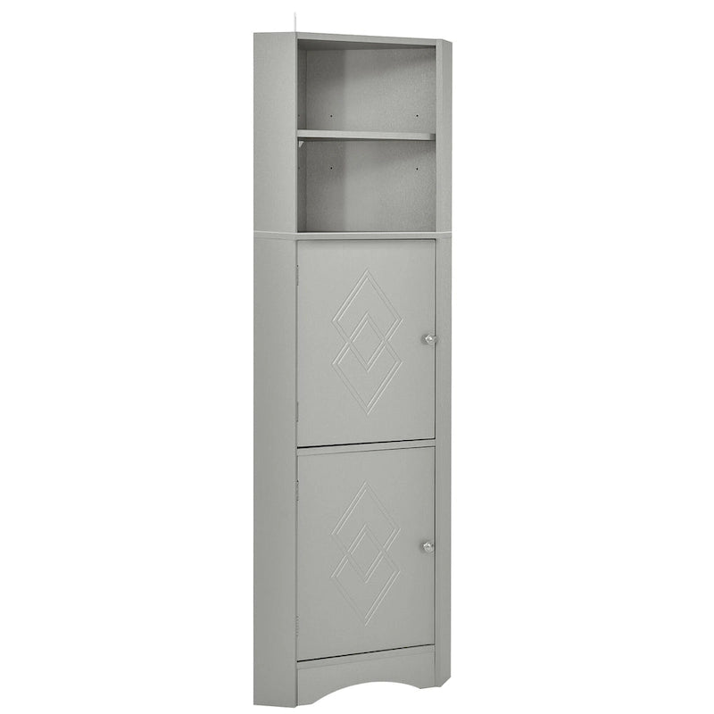 Freestanding Tall Bathroom Corner Cabinet 61" H x 14.96" W Triangle Storage Tower with Adjustable Shelves White
