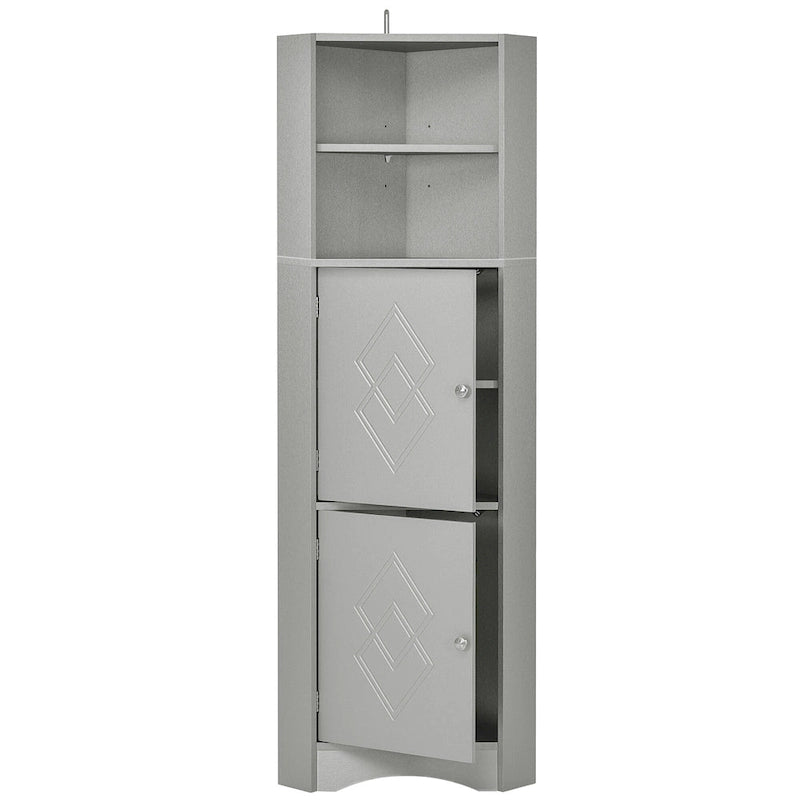 Freestanding Tall Bathroom Corner Cabinet 61" H x 14.96" W Triangle Storage Tower with Adjustable Shelves White