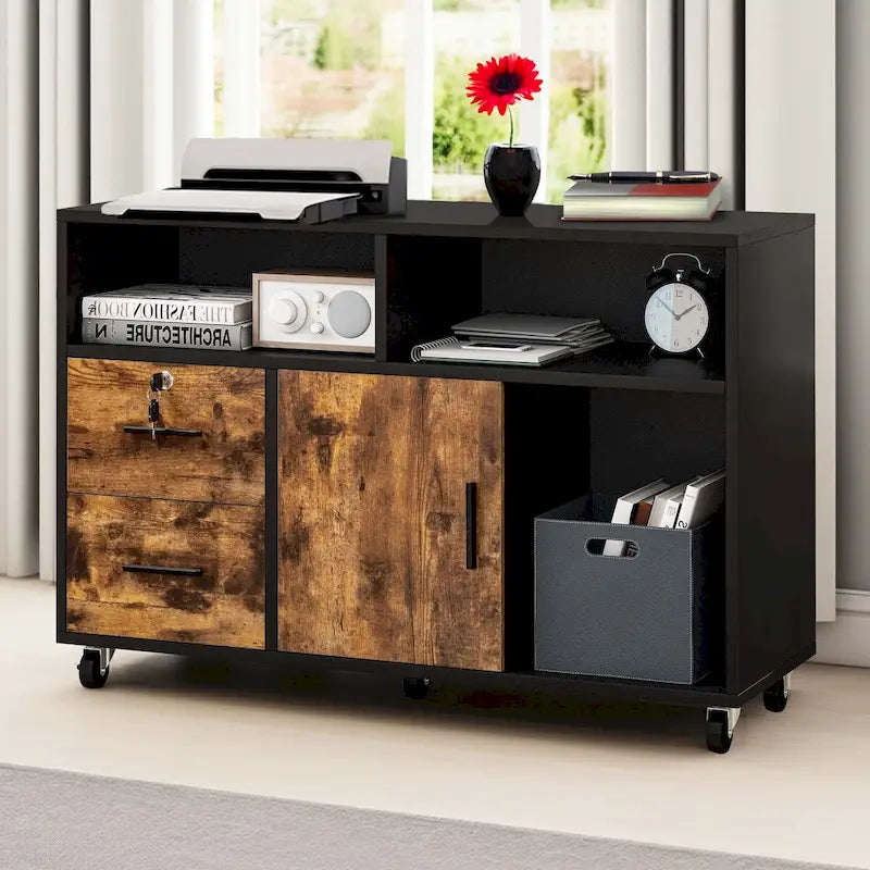 Moasis 2 Drawer Lateral Wood Filing Cabinet with Lock and Open Shelves for Home Office