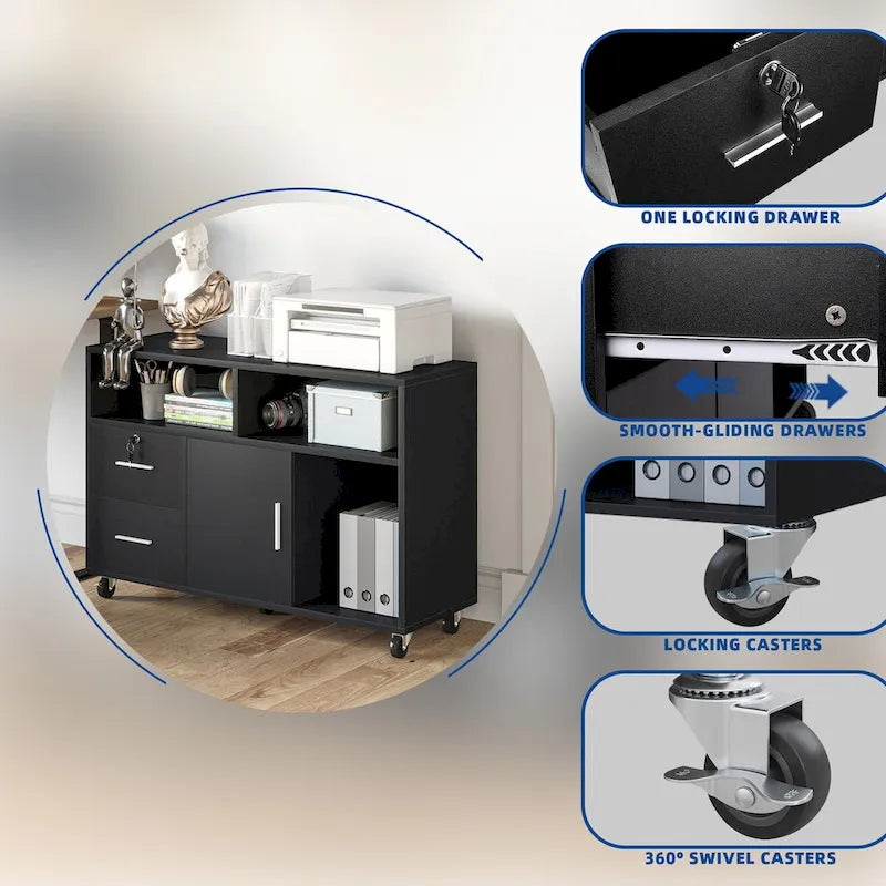 Moasis 2 Drawer Lateral Wood Filing Cabinet with Lock and Open Shelves for Home Office