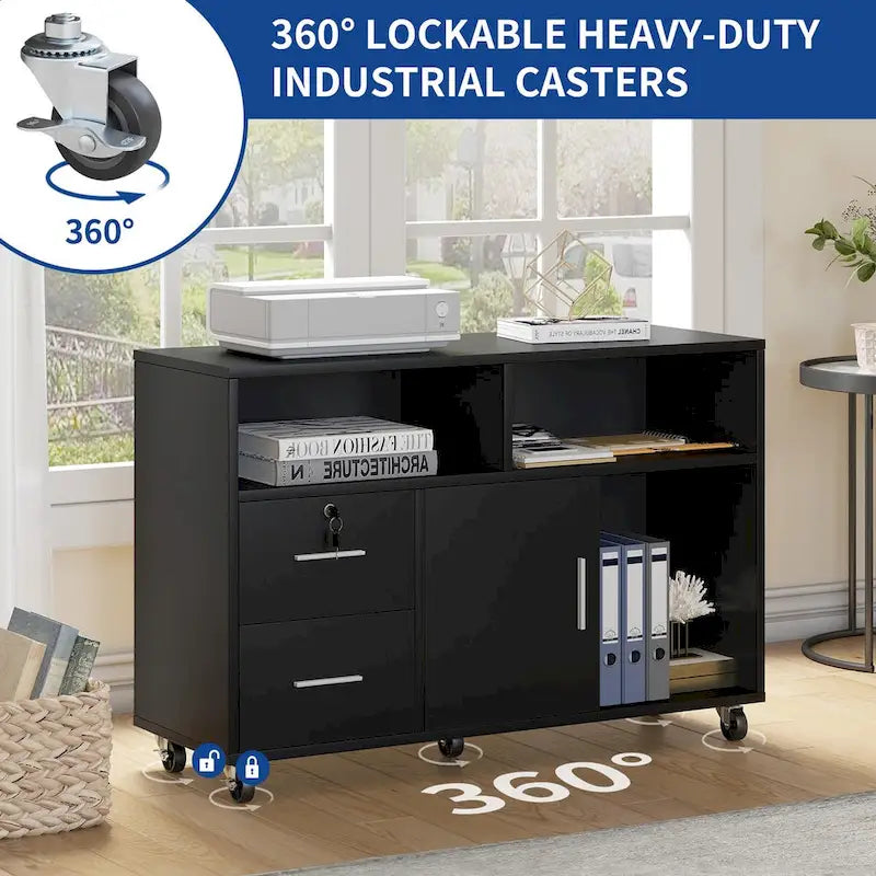 Moasis 2 Drawer Lateral Wood Filing Cabinet with Lock and Open Shelves for Home Office