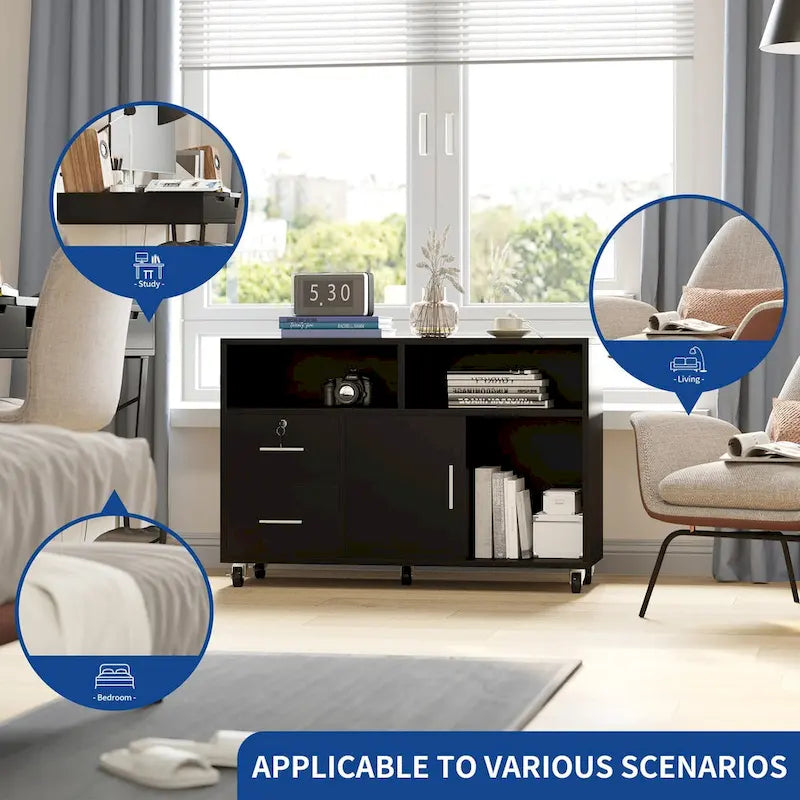 Moasis 2 Drawer Lateral Wood Filing Cabinet with Lock and Open Shelves for Home Office